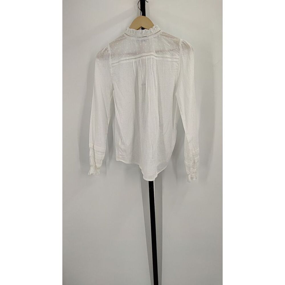 Quince Women Organic Textured Cotton Peasant Blouse White Sleeved Top M - Picture 3 of 3